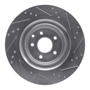 Infiniti G37 Brake Rotor (1) - Rear Left - R1 Concepts - Drilled & Slotted - Silver - `08-`25